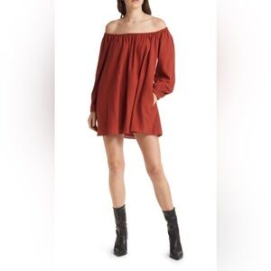 Treasure & Bond - shirred off the shoulder oversized mini dress